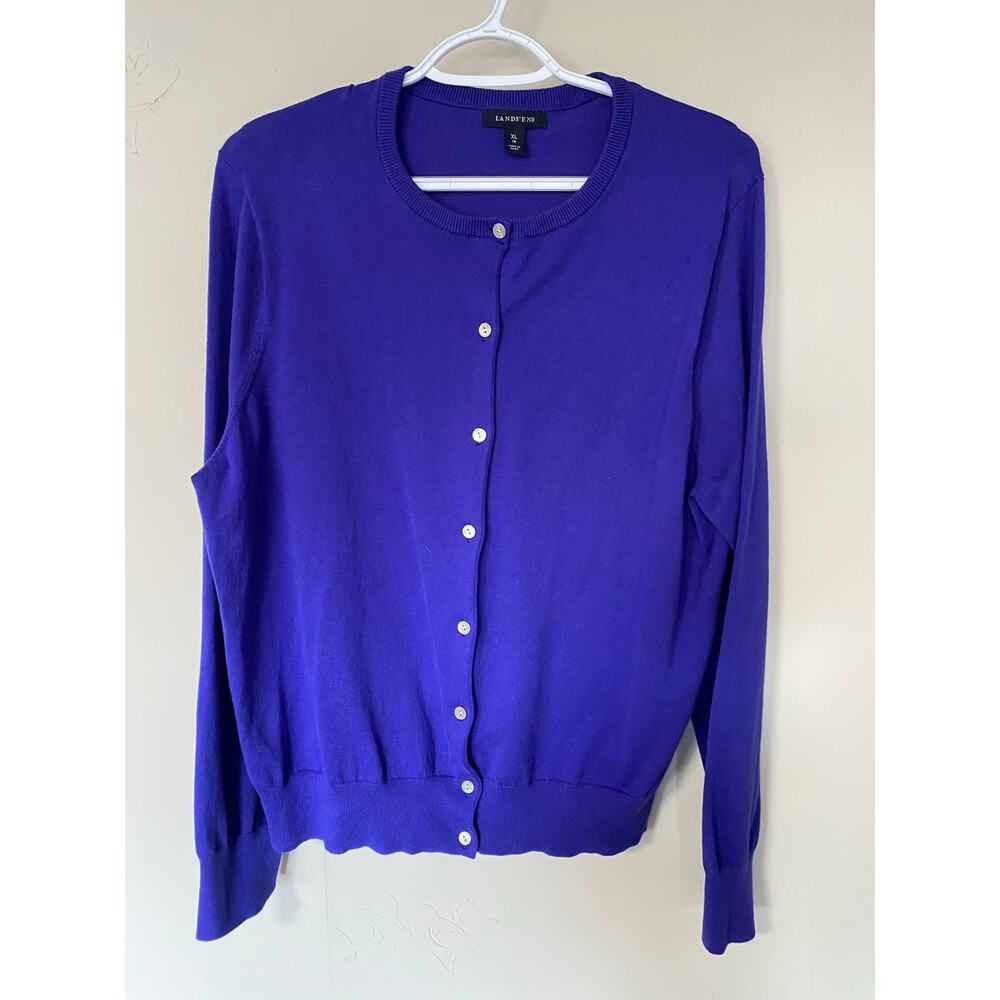 Lands End Purple Classic Button Up Cardigan XL 18 Feminine Cotton Blend - Picture 5 of 7